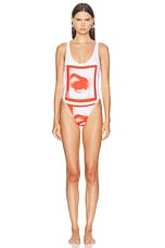 Jean Paul Gaultier Eyes Printed One Piece Swimsuit in White & Red, view 1, click to view large image.