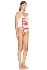 Jean Paul Gaultier Eyes Printed One Piece Swimsuit in White & Red, view 2, click to view large image.