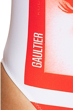 Jean Paul Gaultier Eyes Printed One Piece Swimsuit in White & Red, view 5, click to view large image.
