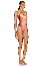 Jean Paul Gaultier Printed Morphing Stripes Swimsuit in Red & Orange, view 2, click to view large image.