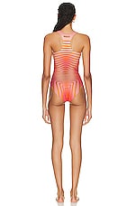 Jean Paul Gaultier Printed Morphing Stripes Swimsuit in Red & Orange, view 3, click to view large image.