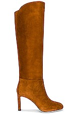 Jimmy Choo Karter 85 Suede Heeled Boot in Tan | FWRD