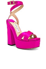 Jimmy Choo Gaia 140 Satin Sandal in Fuchsia, view 2, click to view large image.