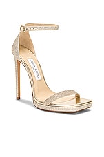 Jimmy Choo Alva 120 Glitter Sandal in Platinum Ice, view 2, click to view large image.