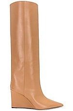 Jimmy Choo Blake 85 Leather Wedge Boot in Biscuit, view 1, click to view large image.