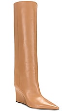 Jimmy Choo Blake 85 Leather Wedge Boot in Biscuit, view 2, click to view large image.