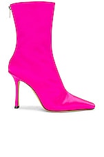 Jimmy Choo Agathe 100 Satin Boot in Fuchsia, view 1, click to view large image.