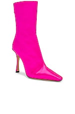 Jimmy Choo Agathe 100 Satin Boot in Fuchsia, view 2, click to view large image.