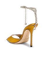 Jimmy Choo Saeda 100 Satin Sandal in Sunflower & Crystal, view 3, click to view large image.