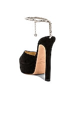 Jimmy Choo Saeda 125 Suede Sandal in Black & Crystal, view 3, click to view large image.