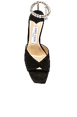 Jimmy Choo Saeda 125 Suede Sandal in Black & Crystal, view 4, click to view large image.