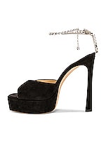 Jimmy Choo Saeda 125 Suede Sandal in Black & Crystal, view 5, click to view large image.