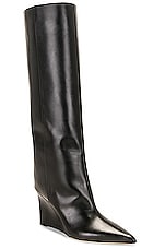 Jimmy Choo Blake 85 Leather Wedge Boot in Black, view 2, click to view large image.