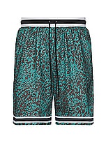 JOHN ELLIOTT Game Shorts in Turquoise Leopard, view 1, click to view large image.