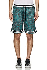 JOHN ELLIOTT Game Shorts in Turquoise Leopard, view 4, click to view large image.