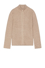 JOHN ELLIOTT Waffle Knit Full Zip Sweater in Wheat, view 1, click to view large image.