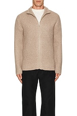 JOHN ELLIOTT Waffle Knit Full Zip Sweater in Wheat, view 3, click to view large image.