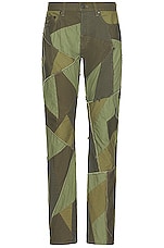 JOHN ELLIOTT Patchwork Boot Cut Pants in Olive, view 1, click to view large image.
