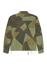 JOHN ELLIOTT Patchwork Military Shirt in Olive, view 2, click to view large image.