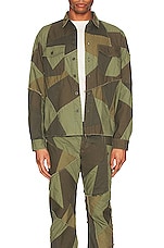 JOHN ELLIOTT Patchwork Military Shirt in Olive, view 3, click to view large image.