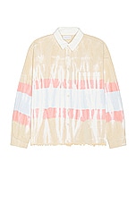 JOHN ELLIOTT Rugby Hemi Oversized Shirt in Taupe & Blue, view 1, click to view large image.