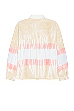 JOHN ELLIOTT Rugby Hemi Oversized Shirt in Taupe & Blue, view 2, click to view large image.