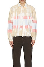 JOHN ELLIOTT Rugby Hemi Oversized Shirt in Taupe & Blue, view 3, click to view large image.