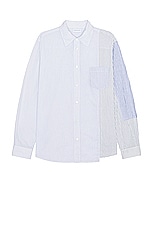 JOHN ELLIOTT Paneled Cloak Button Up in Blue & White, view 1, click to view large image.