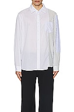 JOHN ELLIOTT Paneled Cloak Button Up in Blue & White, view 4, click to view large image.