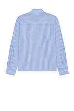 JOHN ELLIOTT Stripe Poplin Long Sleeve Hemi in Blue & Black, view 2, click to view large image.