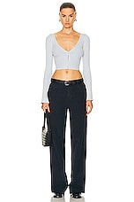 JOHN ELLIOTT Piper Silk Rib Cropped Cardigan in Sky, view 4, click to view large image.