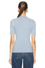 JOHN ELLIOTT Piper Silk Cotton Rib Polo Top in Sky Blue, view 3, click to view large image.