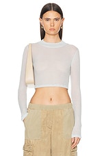 JOHN ELLIOTT Gauze Rib Long Sleeve Cropped Tee in Sky, view 1, click to view large image.
