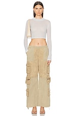 JOHN ELLIOTT Gauze Rib Long Sleeve Cropped Tee in Sky, view 4, click to view large image.