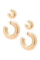 Jordan Road Jewelry Monaco Hoop Earrings Set in 18k Gold Plated Brass, view 1, click to view large image.