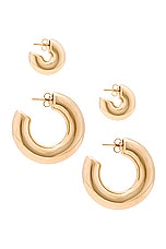 Jordan Road Jewelry Monaco Hoop Earrings Set in 18k Gold Plated Brass, view 2, click to view large image.
