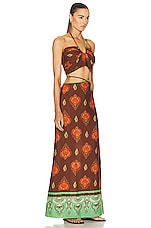 Johanna Ortiz Guardian Of Wisdom Maxi Skirt &amp; Crop Top Set in Green & Brown, view 2, click to view large image.
