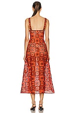 Johanna Ortiz Birdsong Ankle Dress in Terracota & Red, view 3, click to view large image.