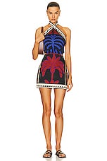 Johanna Ortiz Awash Mystery Mini Dress in African Waves Pareo Red & Cobalt, view 1, click to view large image.
