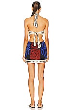 Johanna Ortiz Awash Mystery Mini Dress in African Waves Pareo Red & Cobalt, view 3, click to view large image.