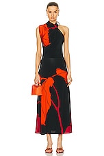 Johanna Ortiz Guardiana Del Poder Ankle Dress in Florals Black & Red, view 1, click to view large image.