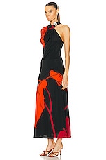 Johanna Ortiz Guardiana Del Poder Ankle Dress in Florals Black & Red, view 3, click to view large image.