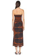 Johanna Ortiz Ancient Peru Ankle Dress in Mother Boa Pareo Terracotta & Black, view 3, click to view large image.
