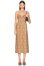 Johanna Ortiz Jungle Geometry Ankle Dress in Nishi-Ibo Palms Camel & Ecru, view 1, click to view large image.