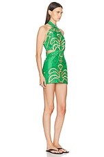 Johanna Ortiz Rainforest Power Mini Dress in Nishi-Ibo Palms Green & Ecru, view 2, click to view large image.