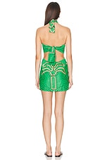 Johanna Ortiz Rainforest Power Mini Dress in Nishi-Ibo Palms Green & Ecru, view 3, click to view large image.