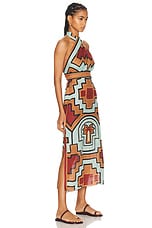 Johanna Ortiz Energetic Patterns Ankle Dress in Shipibo & The Tropics Brown, Mint, & Terracotta, view 2, click to view large image.