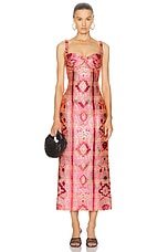 Johanna Ortiz Powerful Stitches Ankle Dress in Lurex Pink & Wine, view 1, click to view large image.