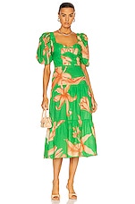 Johanna Ortiz Colorful Culture Midi Dress in Emerald Green, view 1, click to view large image.