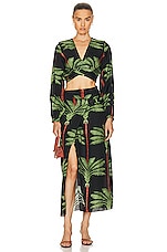 Johanna Ortiz Tribal Tropical Wrap Skirt in Cuba Black & Green, view 4, click to view large image.